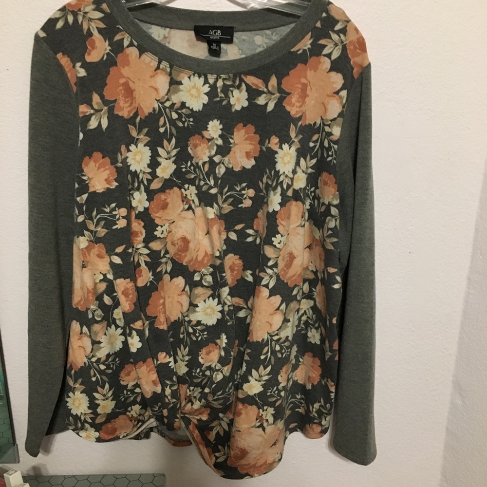 AGB 1X floral front long sleeve Tee